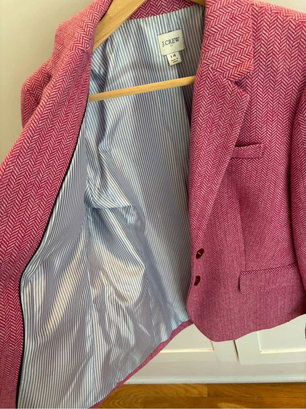 J. Crew Pink Herringbone Blazer with Gold Buttons